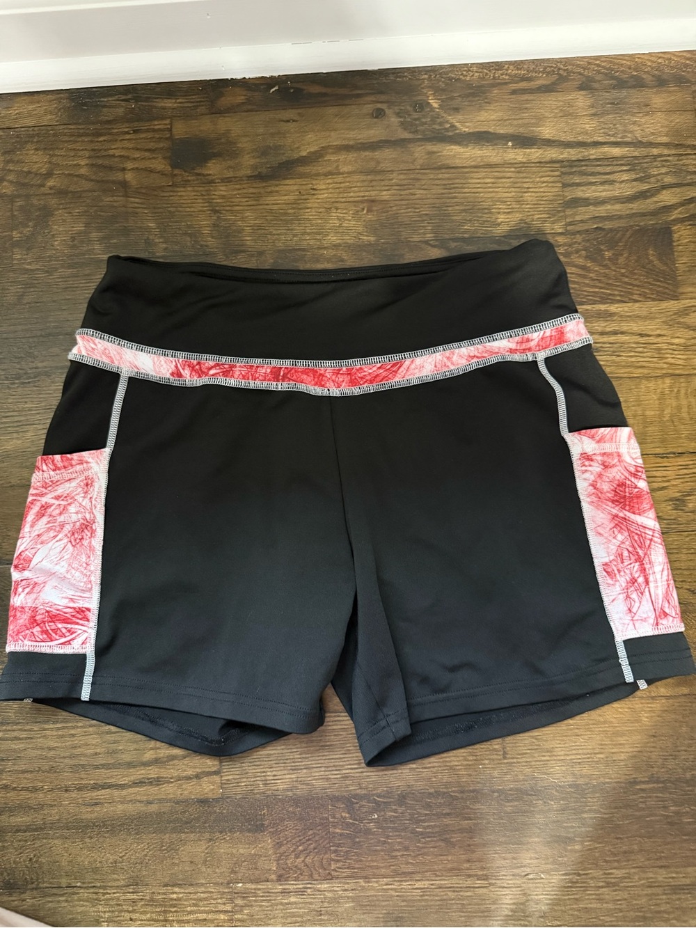 Women’s Black Athletic Shorts with Red Accent Panels